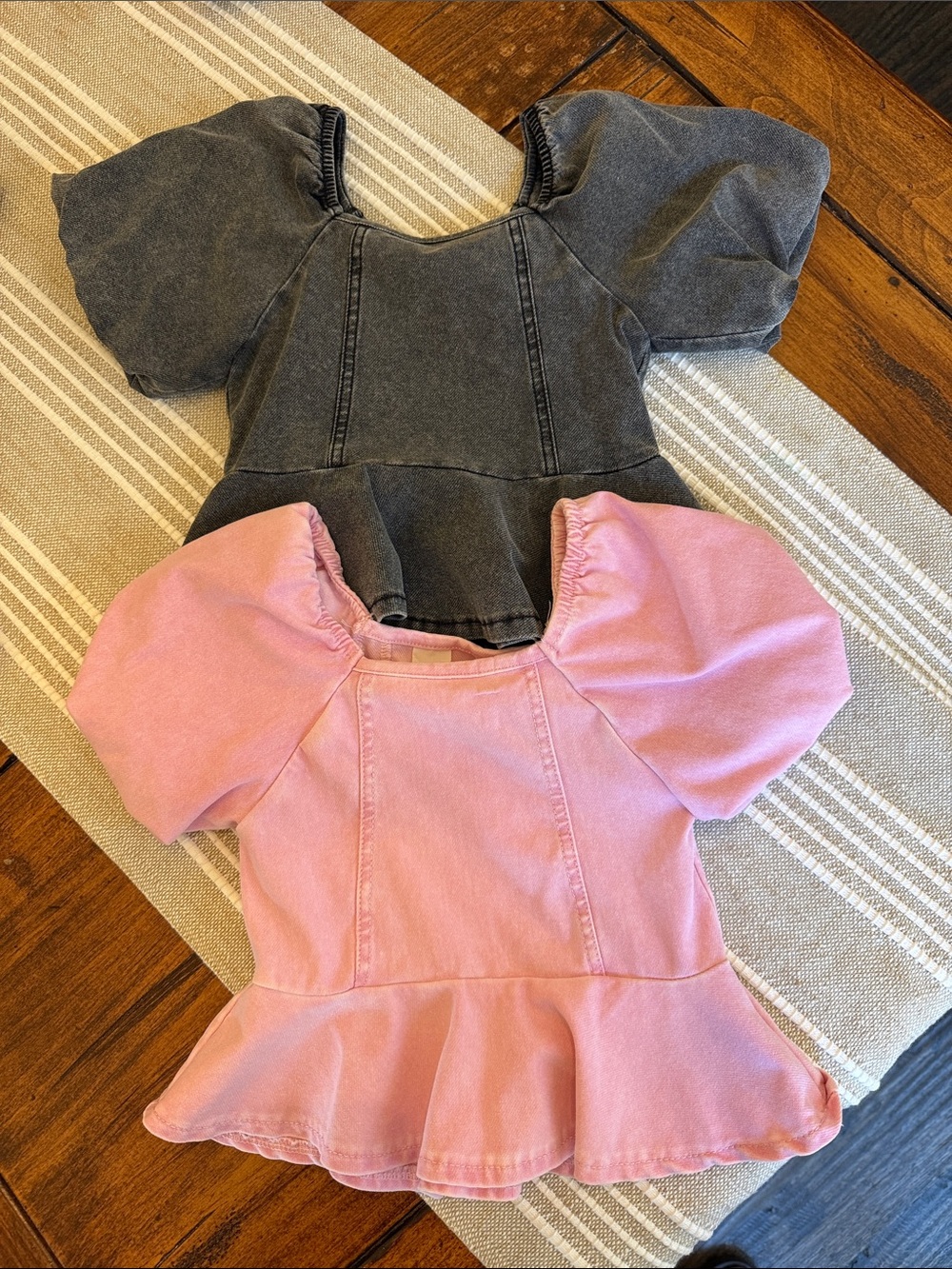 H&M Pink and Charcoal Puff-Sleeve Peplum Tops